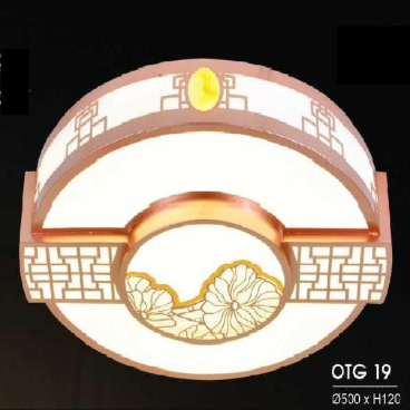 HF - OTG19: Đèn ốp trần gỗ - KT: Ø500mm x H120mm - Đèn LED 80W đổi 3 màu