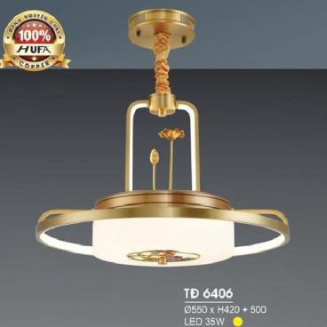 HF - TD 6406: Đèn thả đồng - KT: Ø50mm*H420mm +500mm- LED 35 W ánh sáng vàng
