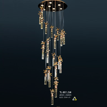 HF - TL 651/24: Đèn thả LED Thanh Phale - KT: Ø600mm x H2800mm - Đèn LED 25W x 8 bóng đổi 3 màu