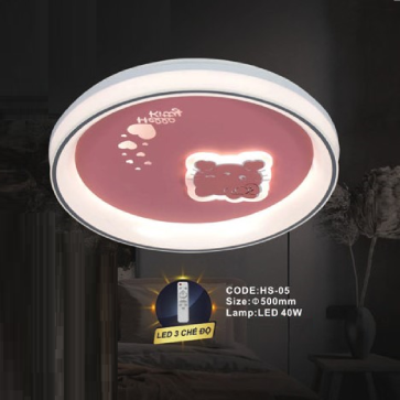 CODE: HS-05: Đèn áp trần LED - KT: Ø500mm - Đèn LED 40W ánh sáng đổi 3 màu