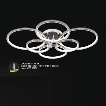 CODE: HS - 1100 - 6Y: Đèn áp trần LED - KT: Ø(300+300+400+400+500+500)mm - Đèn LED 292W ánh sáng đổi 3 màu