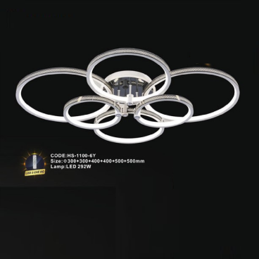 CODE: HS - 1100 - 6Y: Đèn áp trần LED - KT: Ø(300+300+400+400+500+500)mm - Đèn LED 292W ánh sáng đổi 3 màu