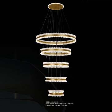 CODE: HS2302: Đèn thả 5 vóng LED Mica - KT: Ø(800+600+500+400+300)mm - Đèn LED 341W ánh sáng đổi 3 màu