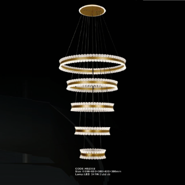 CODE: HS2302: Đèn thả 5 vóng LED Mica - KT: Ø(800+600+500+400+300)mm - Đèn LED 341W ánh sáng đổi 3 màu