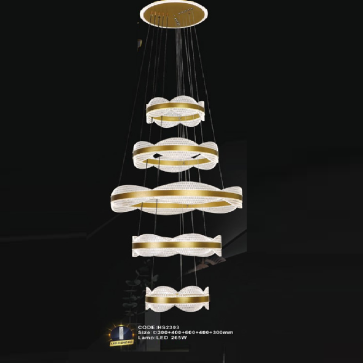 CODE: HS2303: Đèn thả 5 vòng LED  - KT: Ø(300+400+600+400+300)mm - Đèn LED 265W ánh sáng đổi 3 màu