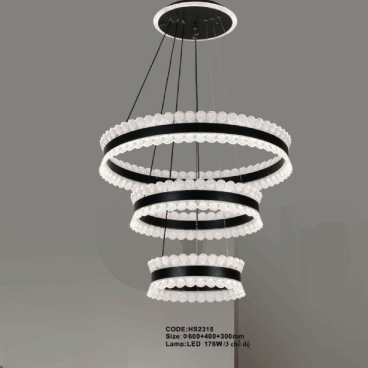 CODE: HS2315: Đèn thả 3 vòng LED Mica - KT: Ø(800+400+300)mm - Đèn LED 176W ánh sáng đổi 3 màu