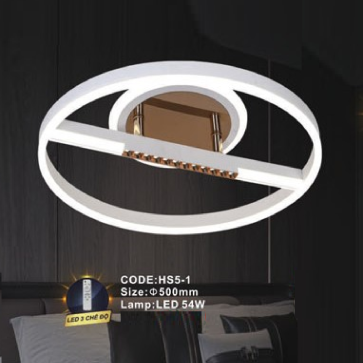 CODE: HS5-1: Đèn áp trần LED Mica - KT: Ø500mm - Đèn LED 54W ánh sáng đổi 3 màu
