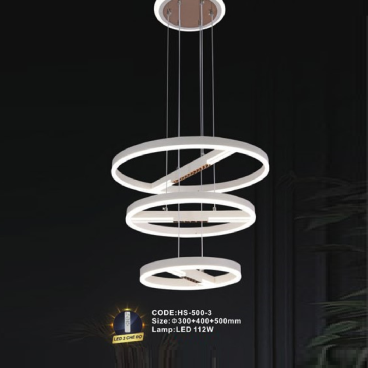 CODE: HS - 500-3: Đèn thả 3 vòng LED - KT: Ø(300+400+500)mm - Đèn LED 112W ánh sáng đổi 3 màu