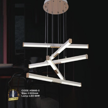 CODE: HS - 600 -5: Đèn thả 5 thanh LED - KT: Ø600mm - Đèn LED 60W ánh sáng đổi 3 màu