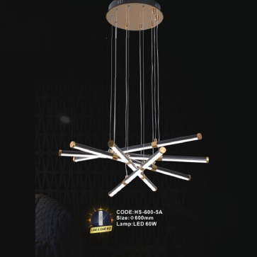 CODE: HS - 600-5A: Đèn thả  5 thanh LED - KT: Ø600mm - Đèn LED 60W ánh sáng đổi 3 màu