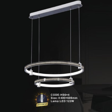 CODE: HS6+4: Đèn thả  ngang 2 vòng LED - KT: Ø(400+600)mm - Đèn LED 122W ánh sáng đổi 3 màu