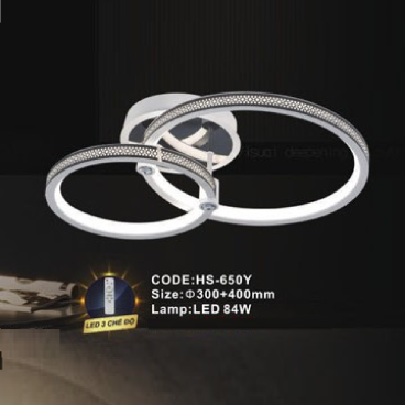 CODE: HS - 650Y: Đèn áp trần LED Mica - KT: Ø(300+400)mm - Đèn LED 84W ánh sáng đổi 3 màu