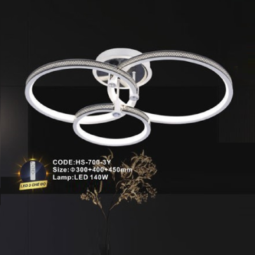 CODE: HS - 700 - 3Y: Đèn áp trần LED Mica - KT: Ø(300+400+450)mm - Đèn LED 140W ánh sáng đổi 3 màu