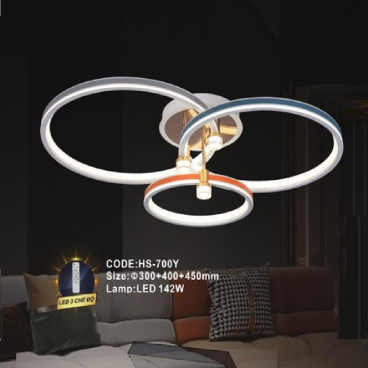 CODE: HS - 600Y: Đèn áp trần LED Mica - KT: Ø(300+400+450)mm - Đèn LED 142W ánh sáng đổi 3 màu
