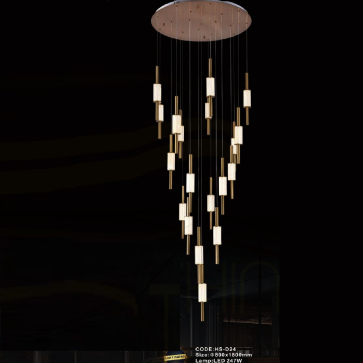 CODE: HS - D31: Đèn thả thanh ống đèn LED - KT: Ø800mm x H1800mm - Đèn LED 247W ánh sáng đổi 3 màu