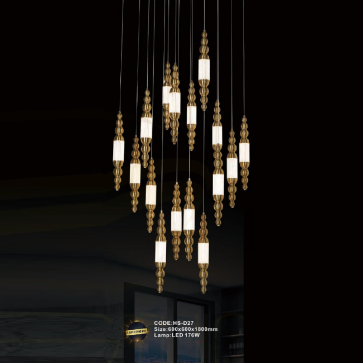 CODE: HS - D27: Đèn thả thanh ống đèn LED - KT: L600mm x W600mm x H1800mm - Đèn LED 176W ánh sáng đổi 3 màu