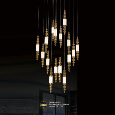 CODE: HS - D27: Đèn thả thanh ống đèn LED - KT: L600mm x W600mm x H1800mm - Đèn LED 176W ánh sáng đổi 3 màu
