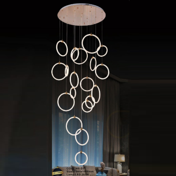 CODE: HS - D31: Đèn thả vòng LED - KT: Ø800mm x H1800mm - Đèn LED 282W ánh sáng đổi 3 màu