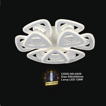 CODE: HS - K056: Đèn áp trần LED Mica - KT: 550mm x 550mm - Đèn LED 126W ánh sáng đổi 3 màu