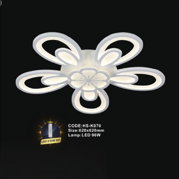 CODE: HS - K070: Đèn áp trần LED Mica - KT: 620mm x 620mm - Đèn LED 96W ánh sáng đổi 3 màu