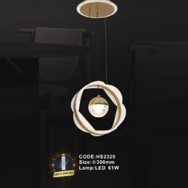 CODE: HS2320: Đèn thả  LED Mica - KT: Ø300mm - Đèn LED 61W ánh sáng đổi 3 màu