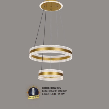 CODE: HS2322: Đèn thả  LED - KT: Ø(500+300)mm - Đèn LED 112W ánh sáng đổi 3 màu