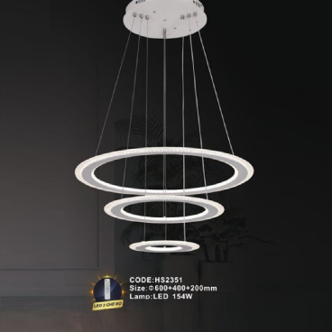 CODE: HS2351: Đèn thả 3 vòng LED Mica - KT: Ø(600+400+200)mm - Đèn LED 154W ánh sáng đổi 3 màu