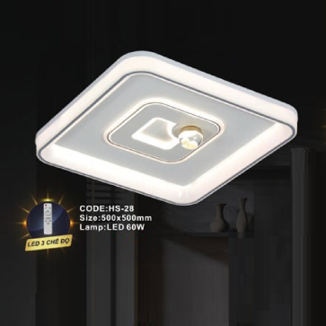 CODE: HS-28: Đèn áp trần LED - KT: L500mm x W500mm - Đèn LED 60W ánh sáng đổi 3 màu