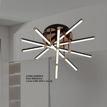 CODE: HS600/5: Đèn chùm LED 5 thanh - KT: 600mm x 5 - Đèn LED 60W ánh sáng đổi 3 màu