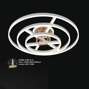 CODE: HS8+6+4: Đèn thả 3 vòng LED  - KT: Ø(400+600+800)mm - Đèn LED 162W ánh sáng đổi 3 màu