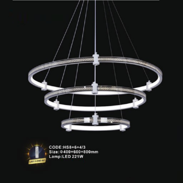 CODE: HS8+6+4/3: Đèn thả 3 vòng LED  - KT: Ø(400+600+800)mm - Đèn LED 221W ánh sáng đổi 3 màu