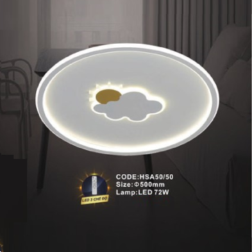 CODE: HSA50/50:  Đèn áp trần LED - KT: Ø500mm  - Đèn LED 72W ánh sáng đổi 3 màu