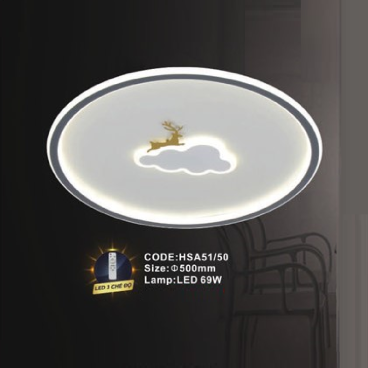 CODE: HSA51/50:  Đèn áp trần LED - KT: Ø500mm  - Đèn LED 69W ánh sáng đổi 3 màu