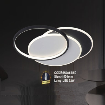 CODE: HSA61/50: Đèn áp trần LED - KT: Ø500mm - Đèn LED 62W ánh sáng đổi 3 màu