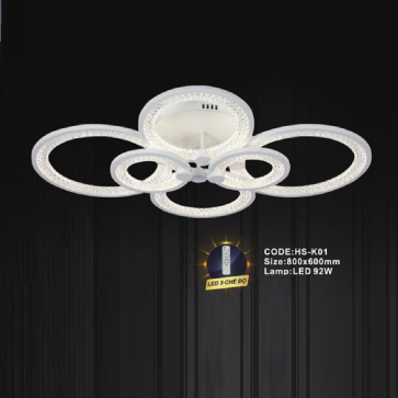CODE: HS - K01: Đèn áp trần LED Mica - KT: 800mm x 600mm - Đèn LED 92W ánh sáng đổi 3 màu