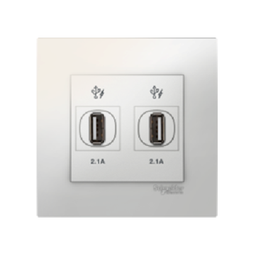 KB32USB_WE_G19: Bộ ổ cắm sạc USB đôi 2.1A, màu trắng