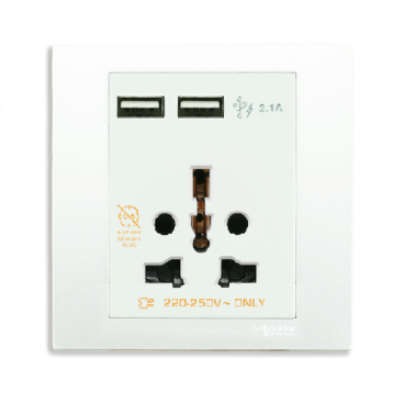 KB42616USB_WE_G19: Bộ ổ cắm đa năng và sạc USB đôi, màu trắng