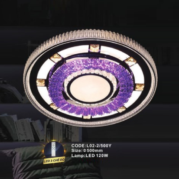 CODE: L02-2/500Y: Đèn áp trần tròn LED - KT: Ø500mm - Đèn LED 120W ánh sáng đổi 3 màu