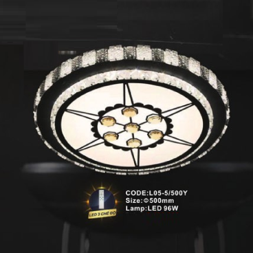 CODE: L05-5/500Y: Đèn áp trần tròn LED - KT: Ø500mm - Đèn LED 96W ánh sáng đổi 3 màu