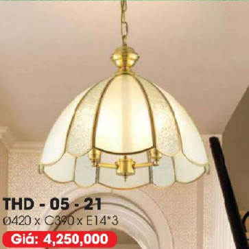 LH - THD 05-21: Đèn thả đồng - KT: Ø420mm*H390mm - Đèn E14*3 bóng ( tính riêng)