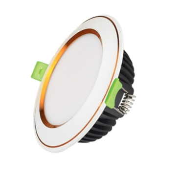 DDL -10SS-T120 - ĐM - CV: Đèn LED âm trần viền vàng 10W  đổi màu - KT: Ø120mm x H35mm - Lổ khoét: Ø90mm - Ánh sáng đổi 3 màu vàng/trung tính/trắng