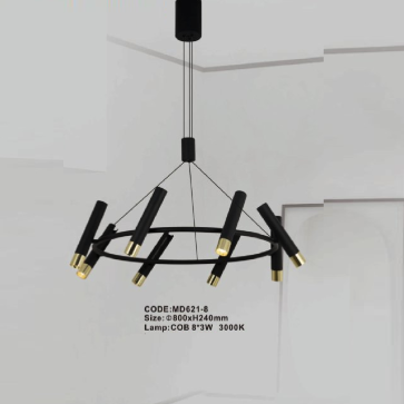 CODE: MD621-8: Đèn thả 8 ống đèn LED - KT: Ø800mm x H240mm - Đèn LED COB 8x3W ánh sáng vàng 3000K