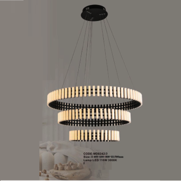 CODE: MD 8242/3: Đèn thả 3 vòng đèn LED - KT: Ø(400+600+800)mm x H1500mm - Đèn LED 110W ánh sáng vàng