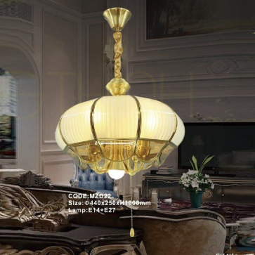 CODE: MZD22: Đèn thả chao thủy tinh - KT: Ø440mm x 250mm x H1000mm - Bóng đèn E14x4 + E27 x 1
