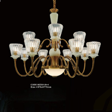 CODE: MZD01/8+4: Đèn chùm 12 tay, chao thủy tinh  - KT: Ø970mm x H770mm - Đèn LED