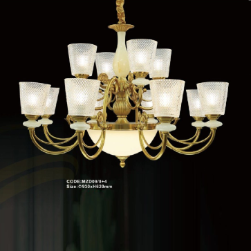 CODE: MZD09/8+4: Đèn chùm 12 tay, chao thủy tinh  - KT: Ø930mm x H620mm - Đèn LED
