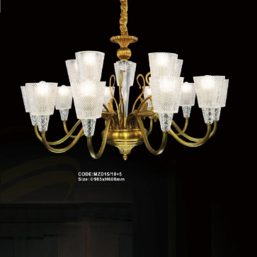CODE: MZD15/10+5: Đèn chùm 15 tay, chao thủy tinh  - KT: Ø985m x H600mm - Đèn LED