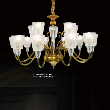 CODE: MZD15/10+5: Đèn chùm 15 tay, chao thủy tinh  - KT: Ø985m x H600mm - Đèn LED