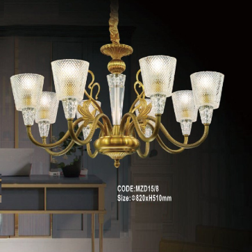 CODE: MZD15/8: Đèn chùm 8 tay, chao thủy tinh  - KT: Ø820mm x H510mm - Đèn LED