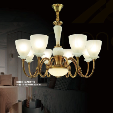 CODE: MZD17/8: Đèn chùm 8 tay, chao thủy tinh  - KT: Ø850mm x H620mm - Đèn LED